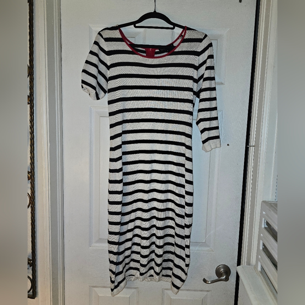 Derek Heart,Striped Black,White, Red, Sweater Dress